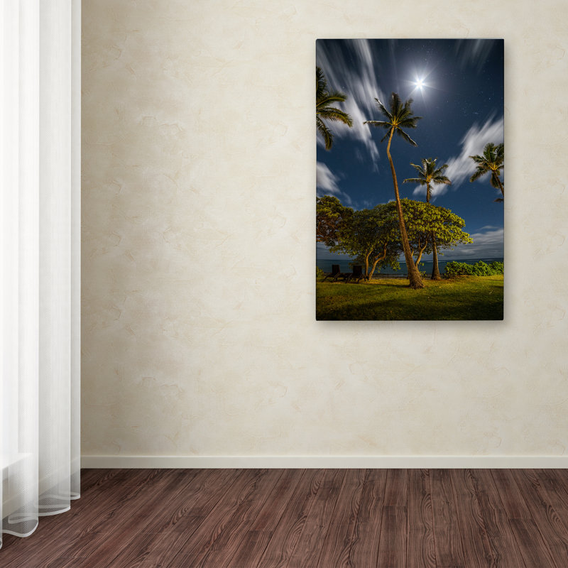 Gold Framed Moonlit Palm Trees Landscape Canvas Art