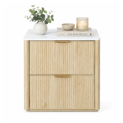 Table de chevet cannelée à 2 tiroirs, table de bout moderne avec poignées en aluminium doré, armoire de rangement pour le salon de la chambre à coucher, plusieurs finitions disponibles