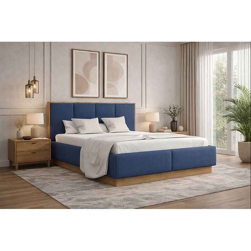 Upholstered Ottoman Storage Bed, Navy Blue, 140 x 200 cm