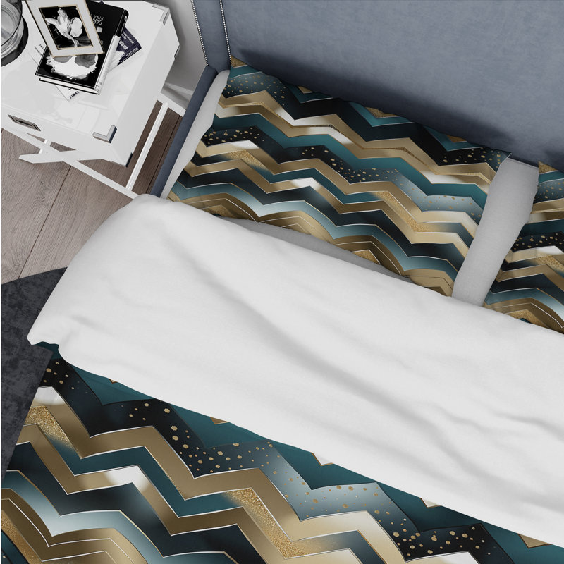 Ameisha Metallic Chevron Elegance Patter - Ensemble de housse de couette à chevrons - Polyester en microfibre