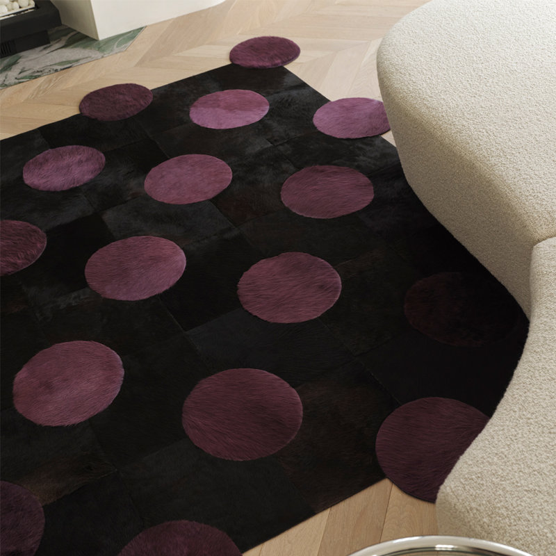 Art Hide X Greg Natale Cowhide Block Print Area Rug, Rectangle 6'7" x 9'8", Black/Purple