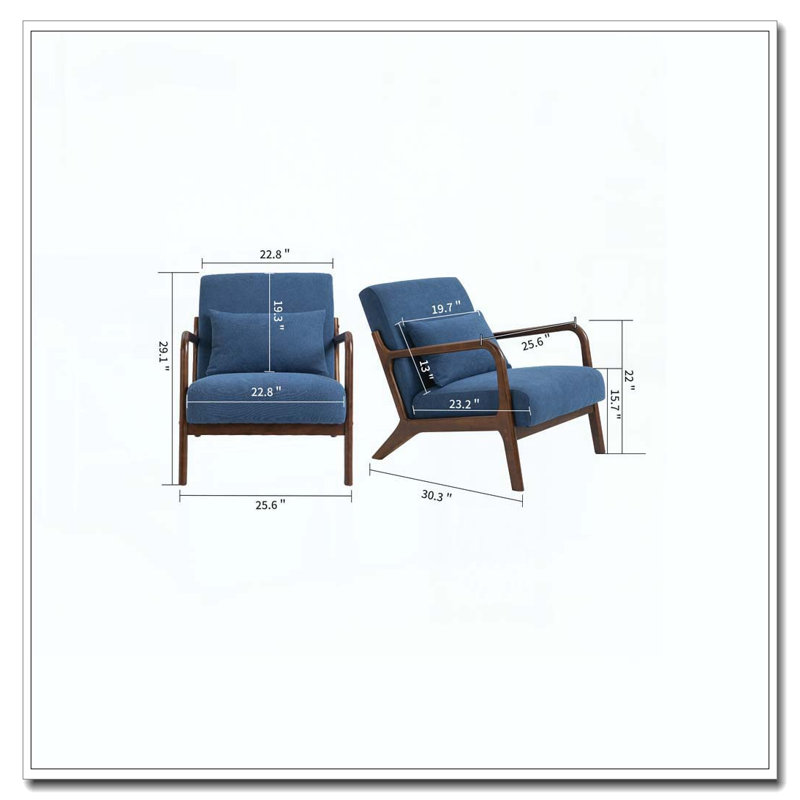 Chaise d'appoint moderne avec structure en bois, Lin de coton, Bleu
