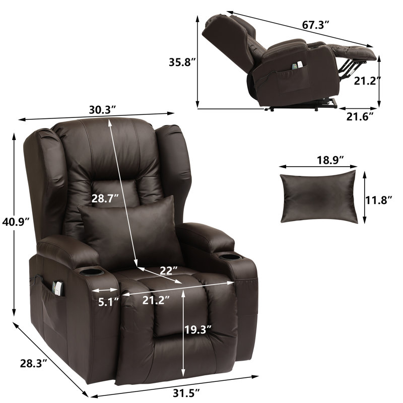 Fauteuil de massage chauffant en similicuir, Similicuir brun
