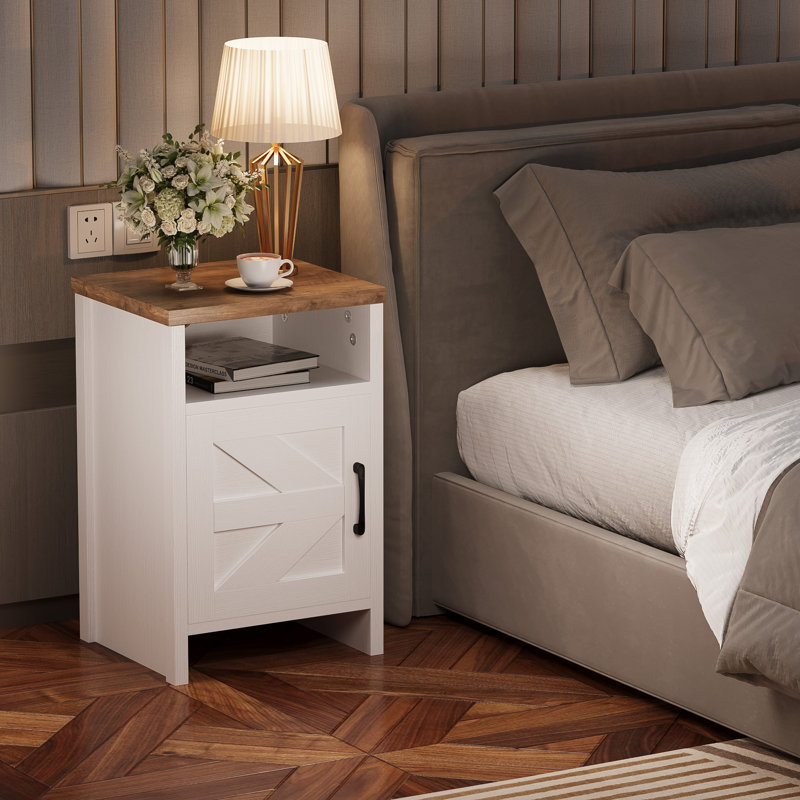 Farmhouse Nightstand with Storage Shelves Bedside Tables End Table for Bedroom Modern Wood Side Table Living Room, White