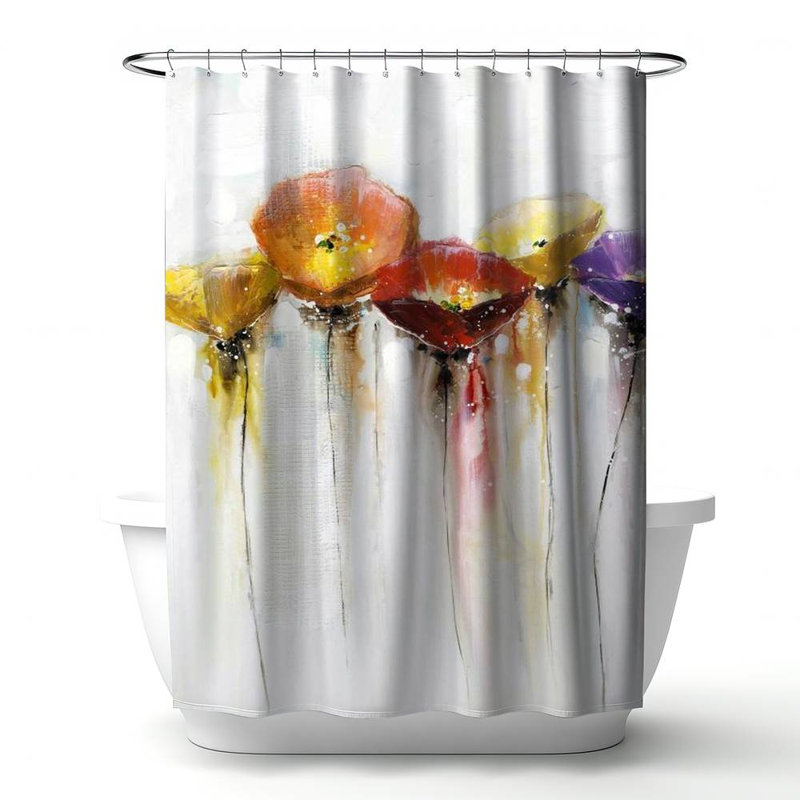 Floral – Polyester Shower Curtain, Dye Sublimation Print, 71" W × 74" L