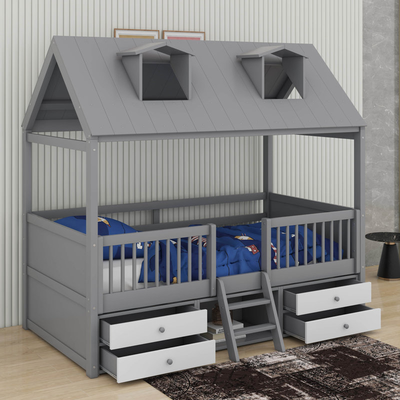 Lit en bois, Gris, Lit simple
