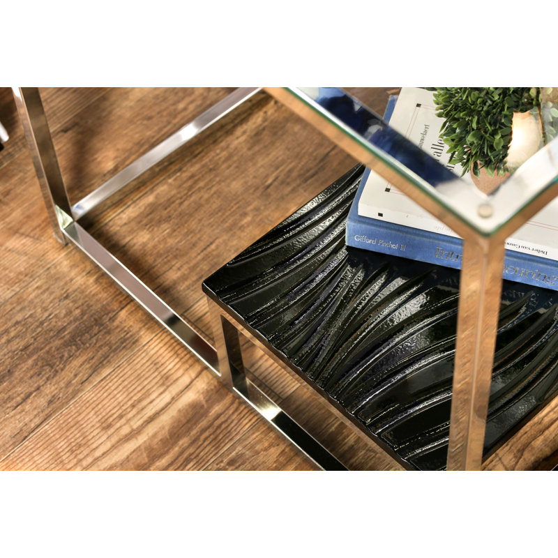 Saniyah Glass Top Frame End Table, Black