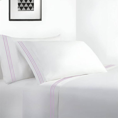 400TC Cotton Sateen Classic Embroidery Cotton 4 Piece Sheet Set Fitted Sheet Fits Upto 16" Deep Pocket