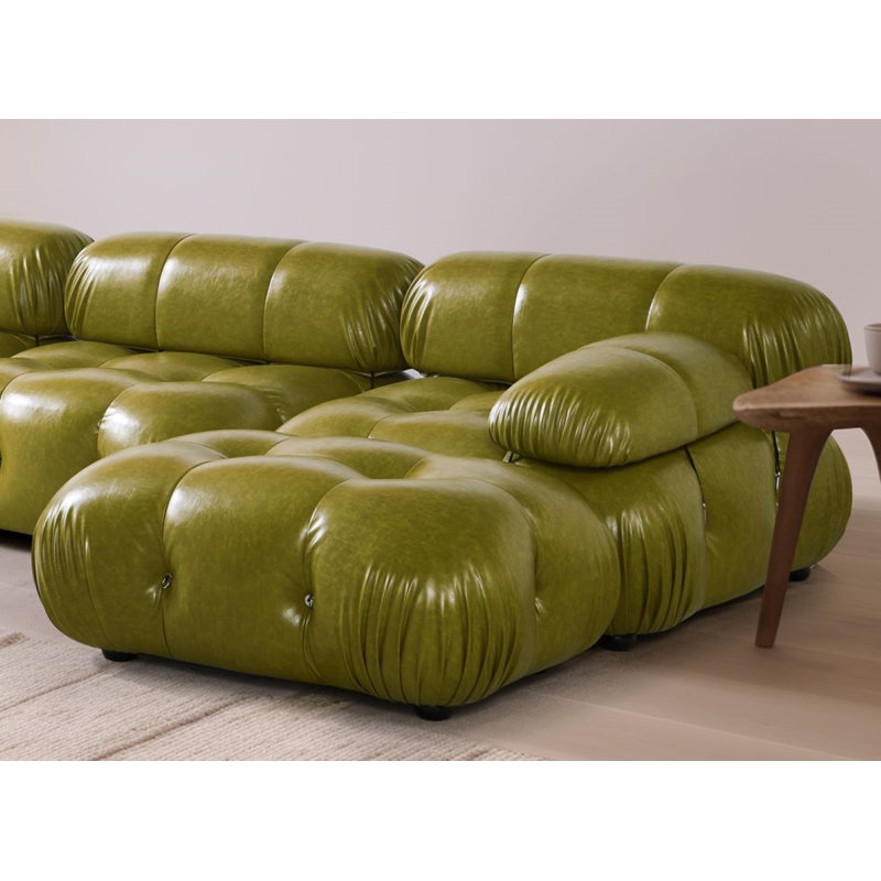 Daejuan Upholstered L-Shaped Sectional Reversible, Green Faux Leather
