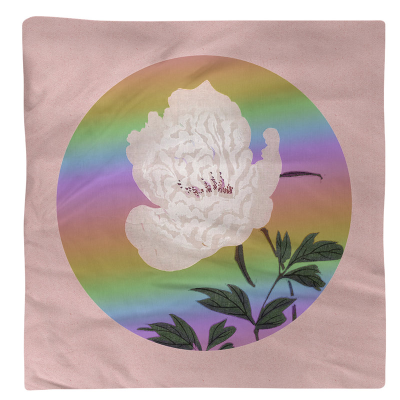 Keito Sato Cotton Floral Square Napkin, Red Flower & Rainbow
