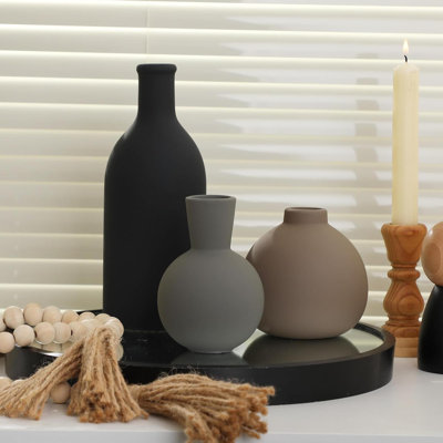 Ensemble de 3 vases en céramique, vases décoratifs maison de campagne rustique, vases de poterie pour bouquet de fleurs de pampas séchées, salon, cuisine, chambre à coucher, salle de bain, vestibule, décor - multicolore