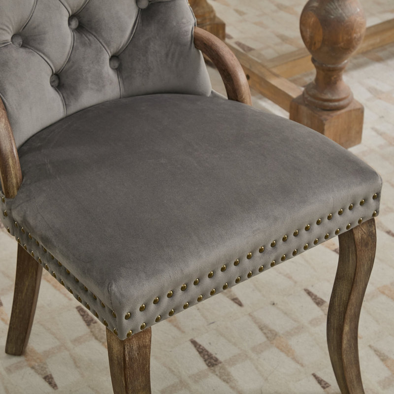 Ensemble de 2 chaises en velours avec garniture touffetée à la main, Gris clair, Gris