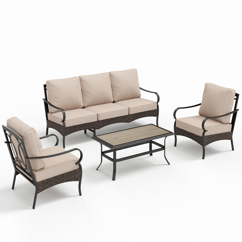 Outdoor Patio Conversation Set With Cushions, Beige