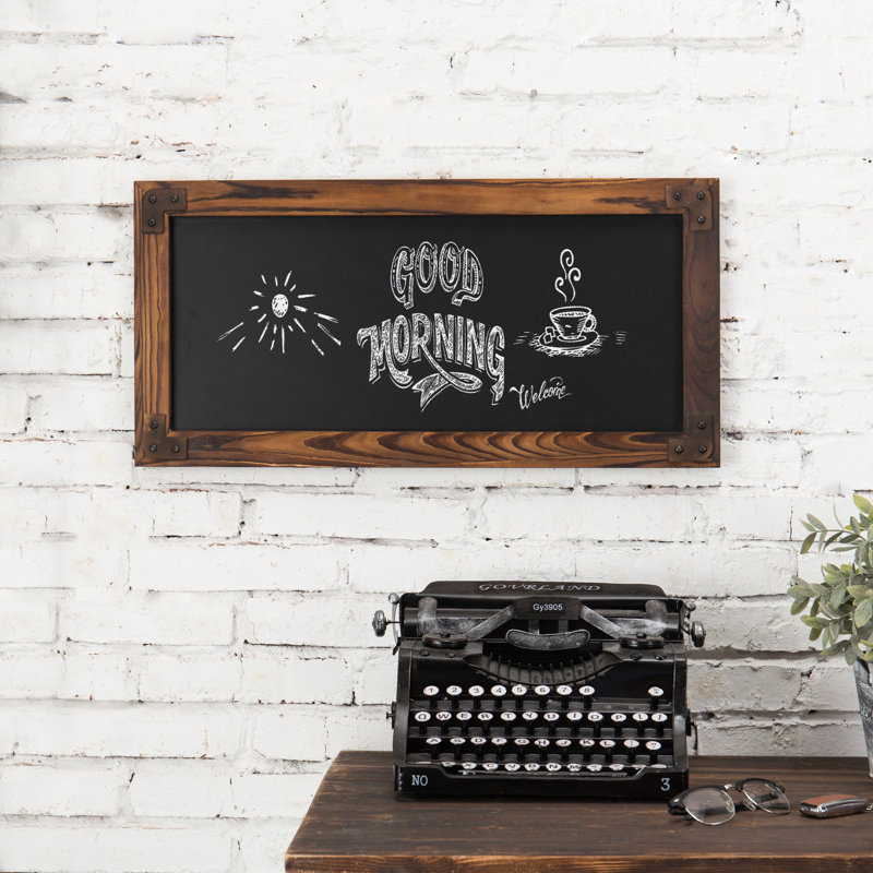Small Wall Mounted Solid Wood Frame Chalkboard, Brown Wood