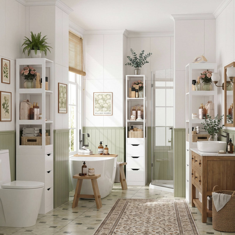 71" Freestanding Bathroom Cabinet with Drawers, White