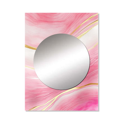 Leanette Abstract Geode Marble Waves Pink II - Marble Wall Mirror, Pink Decorative Mirror, Printed Metal Art