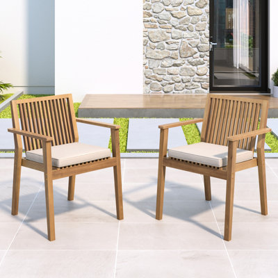 Chaise d'extérieur 2 pièces en bois, sièges confortables avec housses imperméables, poids de 400 lb, structure brune pour les pièces de relaxation, structure en bois, coussins rembourrés de mousse, capacité, structure, coussins beiges