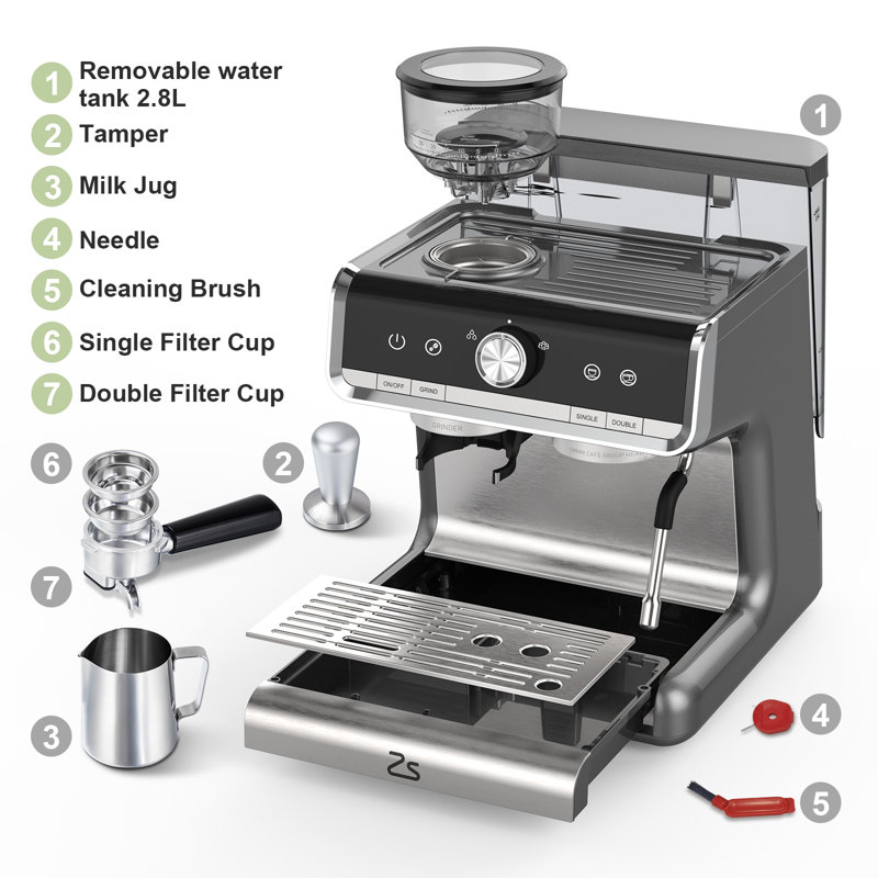 Fashionwu Semi-Automatic Espresso Machine with Frother, Gray