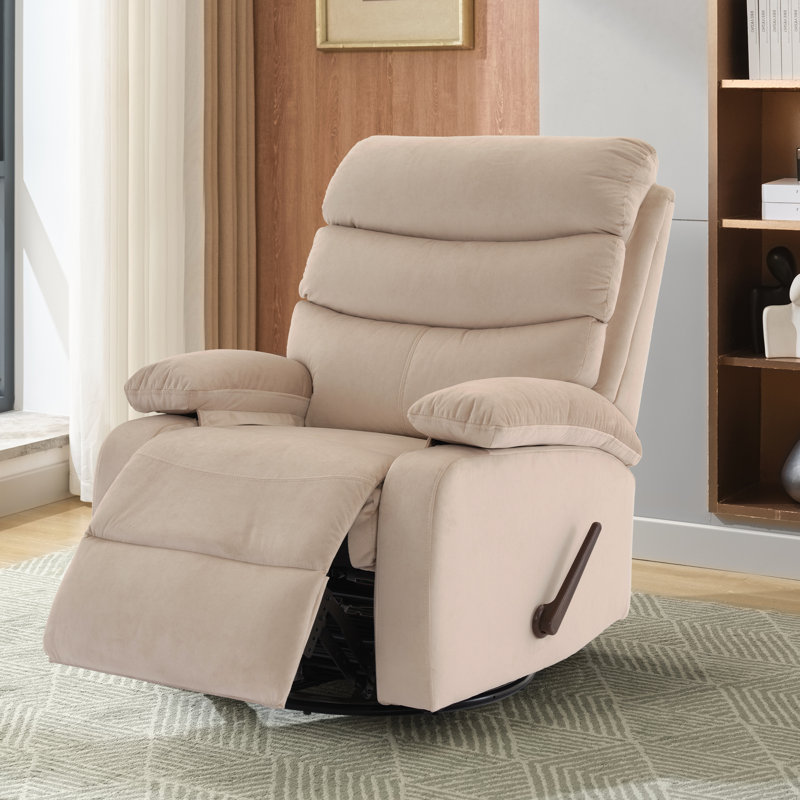  Swivel Rocker Recliner Chair In Velvet, Compact Modern Design Recliners For Small Spaces With Plush Comfort-Beige, Beige