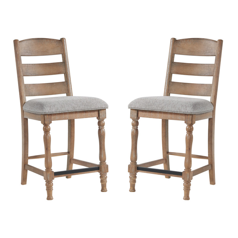 Highland Gray Wood Ladder Back Bar Stools with Cushions