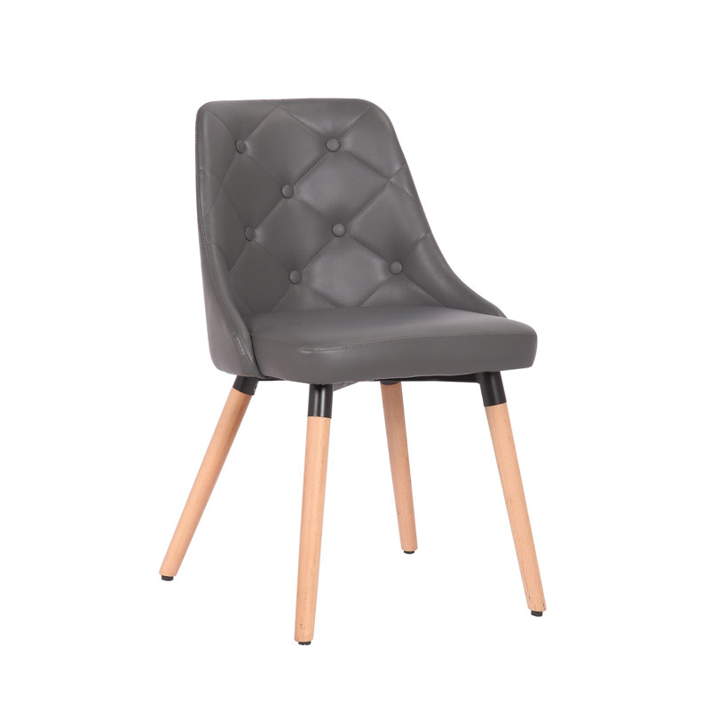 Pollark 17.72'' H Tufted Polyurethane Upholstered Side Chair, Gray