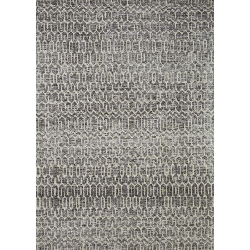 Ivory Charcoal Geometric Synthetic 18" Square Rug