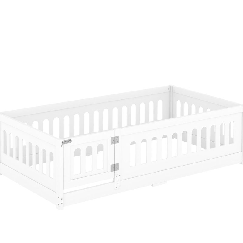Lit simple en bois massif avec porte et garde-corps - blanc