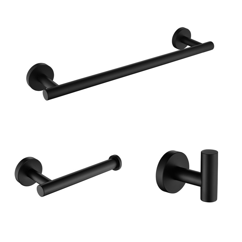 Matte Black Bathroom Hardware 3 Sus304 Stainless Steel. Incorporates Towel Bar, Toilet Paper Holder, Robe Hook. Rustproof, , Scratch-. Contemporary Design. Easy Installation. Mounting Included 3