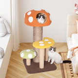 44"Whimsical Mushroom Cat Tree With Scratching Post And Cat Condo