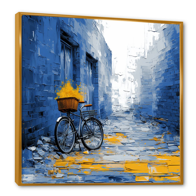 Vélo bleu sur toile, Cadre flottant doré, H 30 po x l 30 po x P 1 po