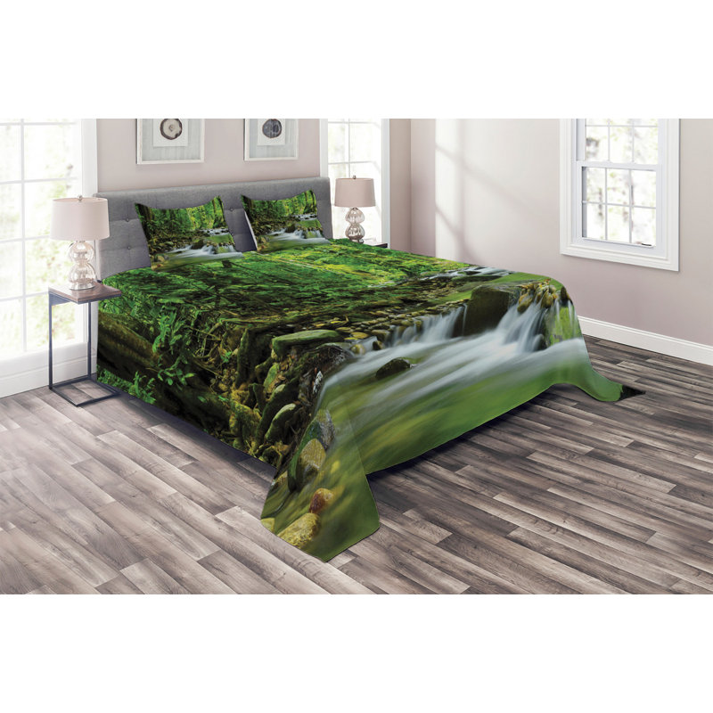 Forest Rustic Polyester Coverlet, King Bedspread + 2 Shams
