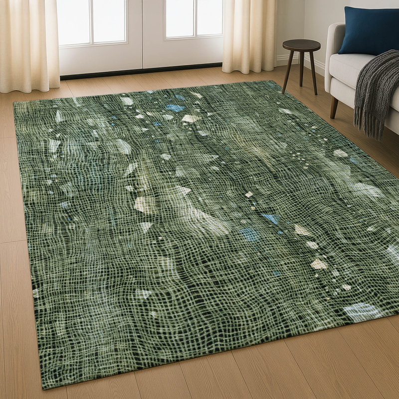 Premium Machine Washable Mayfield AMF2092 Abstract Rug, Linen, 9' x 12'