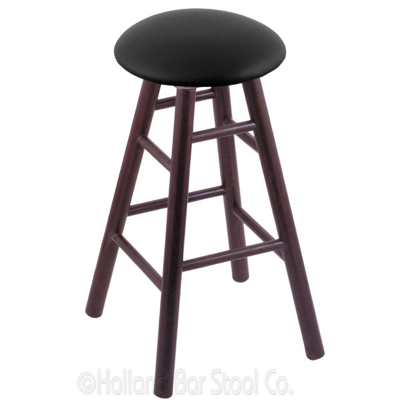 Tabouret de bar pivotant de 24 po, Vinyle noir, Chêne cerisier foncé