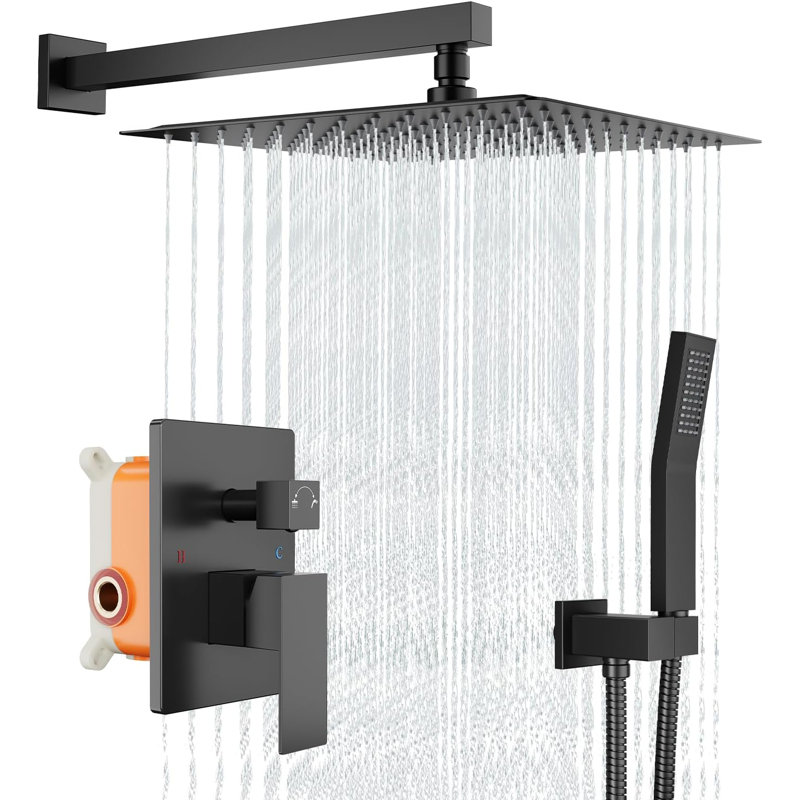 Bathroom Shower Faucet Set, 10 Inch Rainfall Shower Head With Handheld Combo, Wall Mounted Shower System Shower Fixtures With Pressure-Balanced Valve,