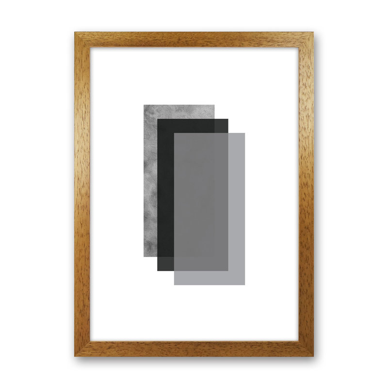 Geometric Grey And Black Rectangles by Pixy Paper - Print, 42cm H x 29.7cm W x 3cm D, Oak Framed