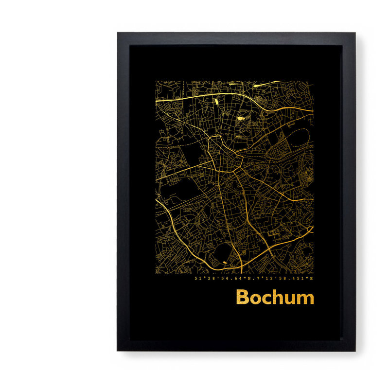 Bochum Map - Single Picture Frame Print, 42.5cm H x 32.5cm W x 3.5cm D