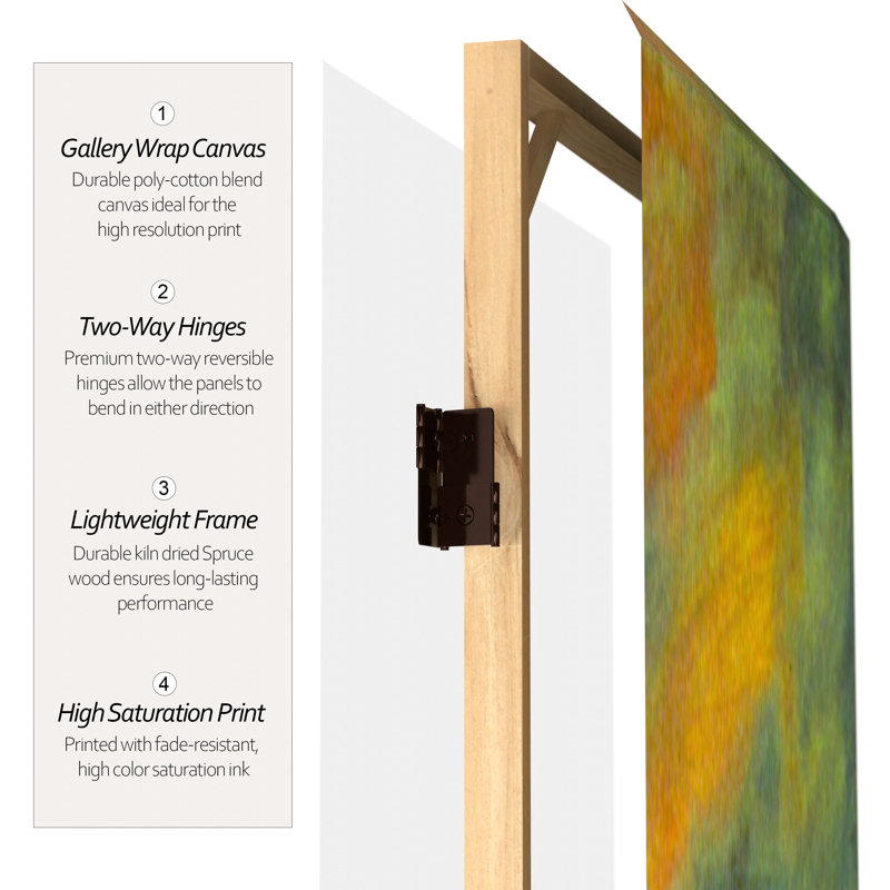 Monet Impressionist Art Canvas Room Divider, 71" H x 63" W x 1" D
