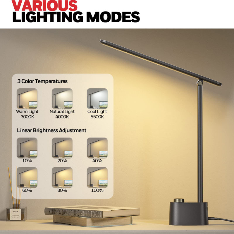 LED Desk Lamp with USB Charging Port, Black