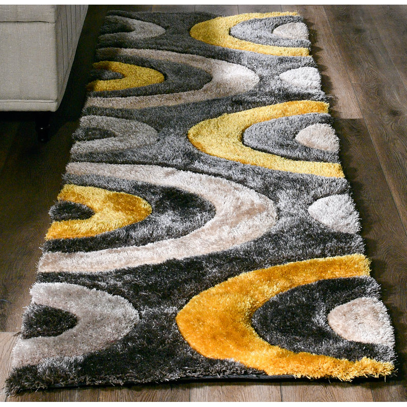 Tapis abstrait gris / jaune Thionville, Tapis de couloir 2 pi 4 po x 8 pi