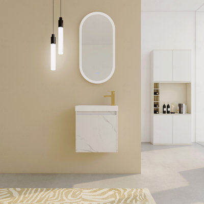 Meuble-lavabo mural flottant 20 po avec lavabo en résine et porte d'armoire à fermeture en douceur