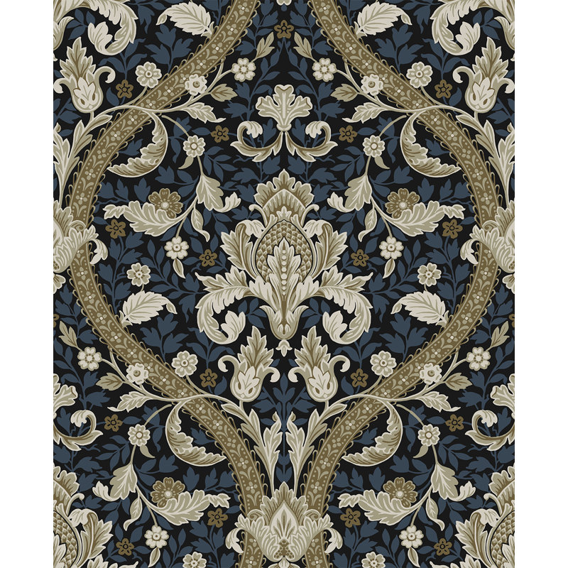 Papier peint adhésif Acanthus Ogee, Bleu / Beige