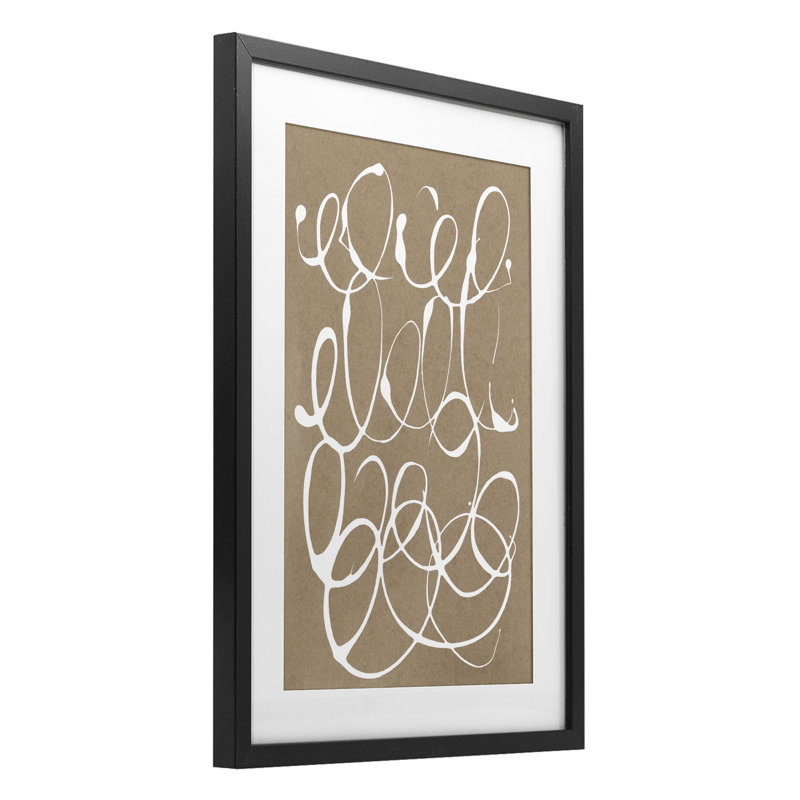 Scribble taupe griffonné, impression sous verre encadrée, conception par Susan Bryant, H 20 po x l 14 po, Cadre noir minuit