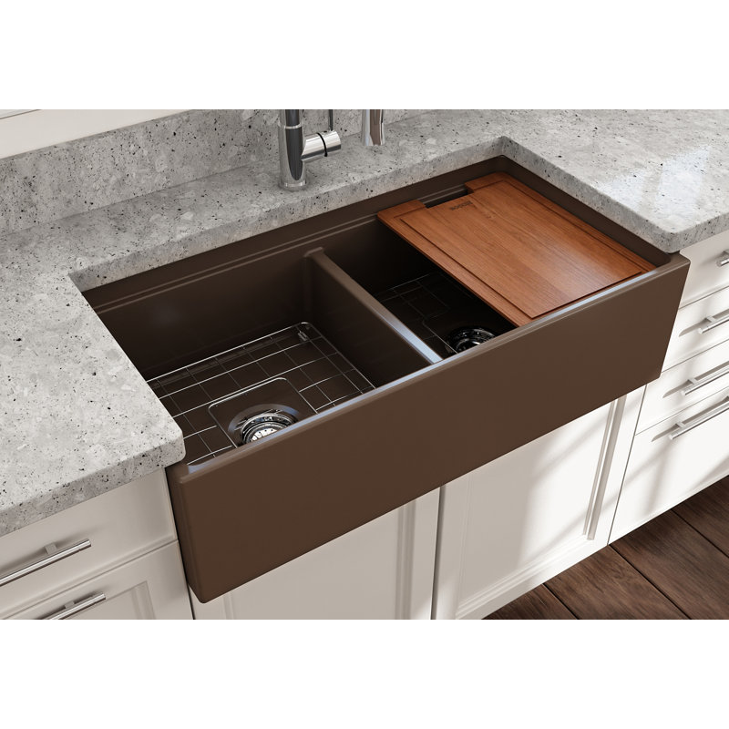 Contempo 36'' L Double Basin Kitchen Sink, Matte Brown