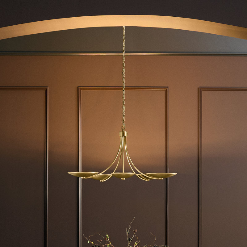 Palmela 40 inch 5-Light Chandelier in Lacquered Brass, 6 Lights, Lacquered Brass