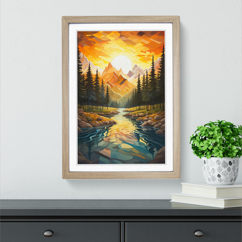 Landscape Geometric No.2 - Single Picture Frame Print on Wood, Oak Framed, 34cm H x 25cm W