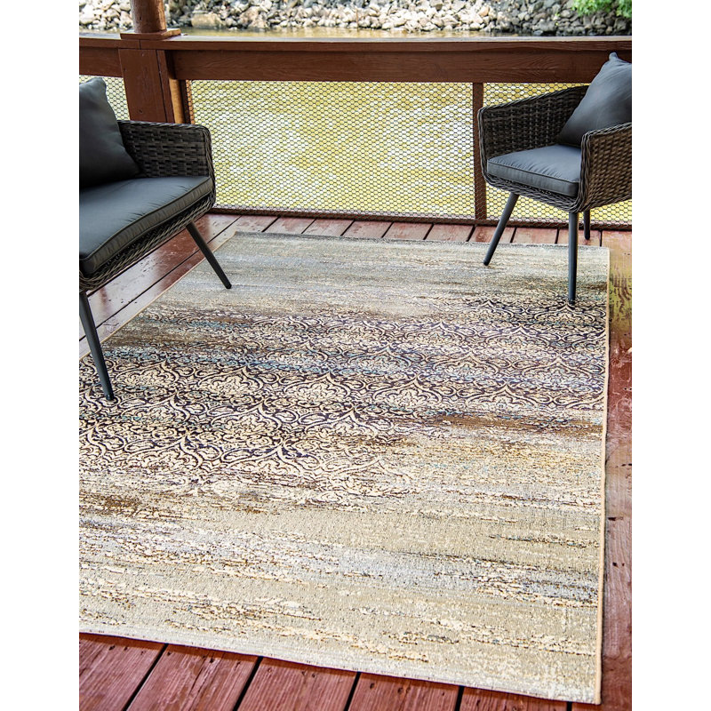 Outdoor Veranda Area Rug Neutral Color, Rectangle 4' x 6'