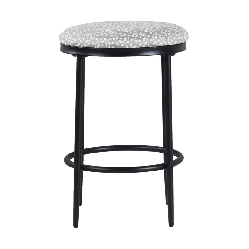Ebern Designs Upholstered Metal Barstool, Light Gray Whimsical Diamond Pattern Print