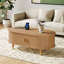 Table basse ovale cannelée avec station de charge, espace de rangement, porte de tambour coulissante et pieds en bois