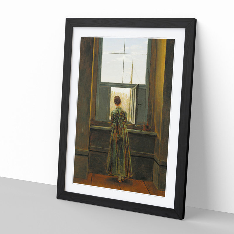 Woman at the Window by Caspar David Friedrich - Framed Print, 48cm H x 36cm W x 2cm D, Black Framed