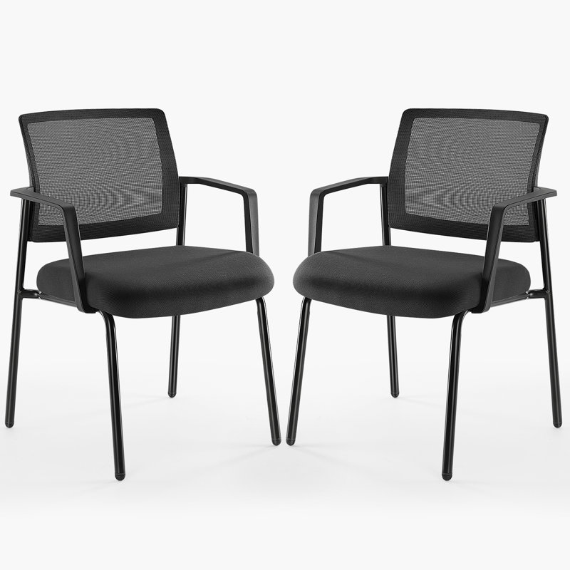 2 Pack Mesh Back Stacking Arm Chairs, Guest Reception Chairs, Ergonomic Office Chair with Armrests, Black